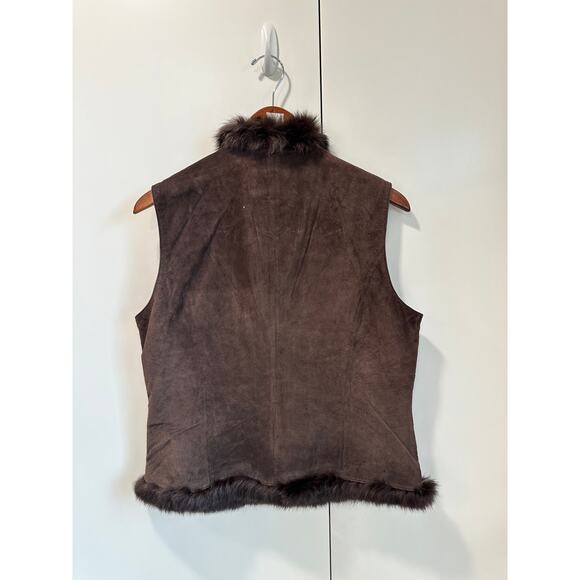 Brown Suede Fur Trimmed Vest Y2K Vintage Size 12/L Heritage Fall Vibes - Picture 4 of 8